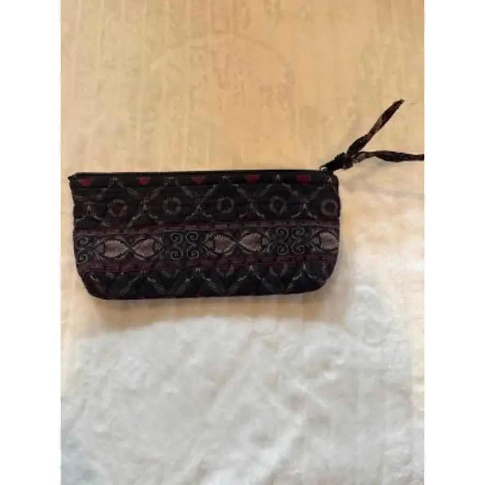 Vintage Retired Black Laurel Vera Bradley Brush Pencil Cosmetic Zipper Bag